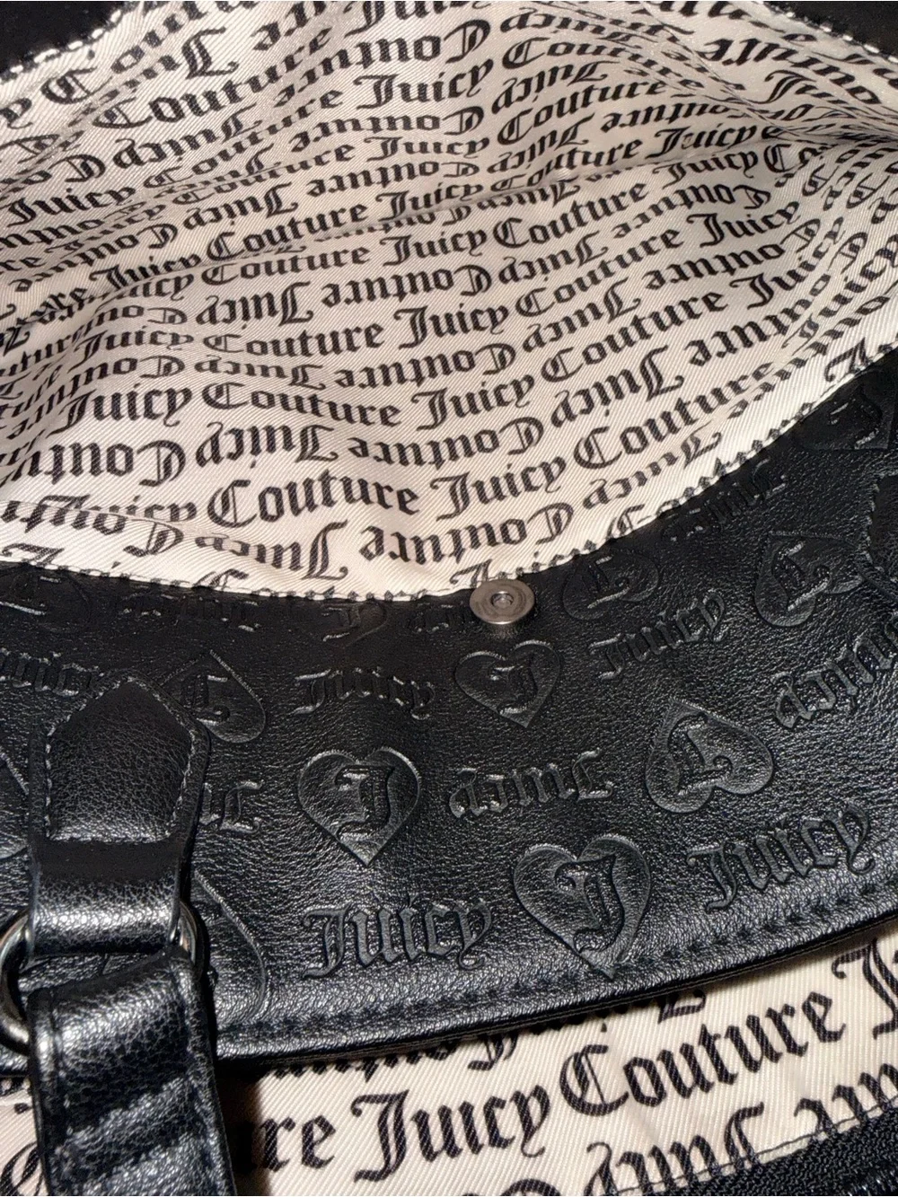 Juicy Couture Black Embossed Logo Tote with Heart Charm